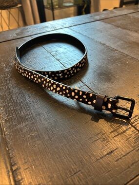 Gap Haircalf Genuine Leather Spotted Black and White Skinny Belt